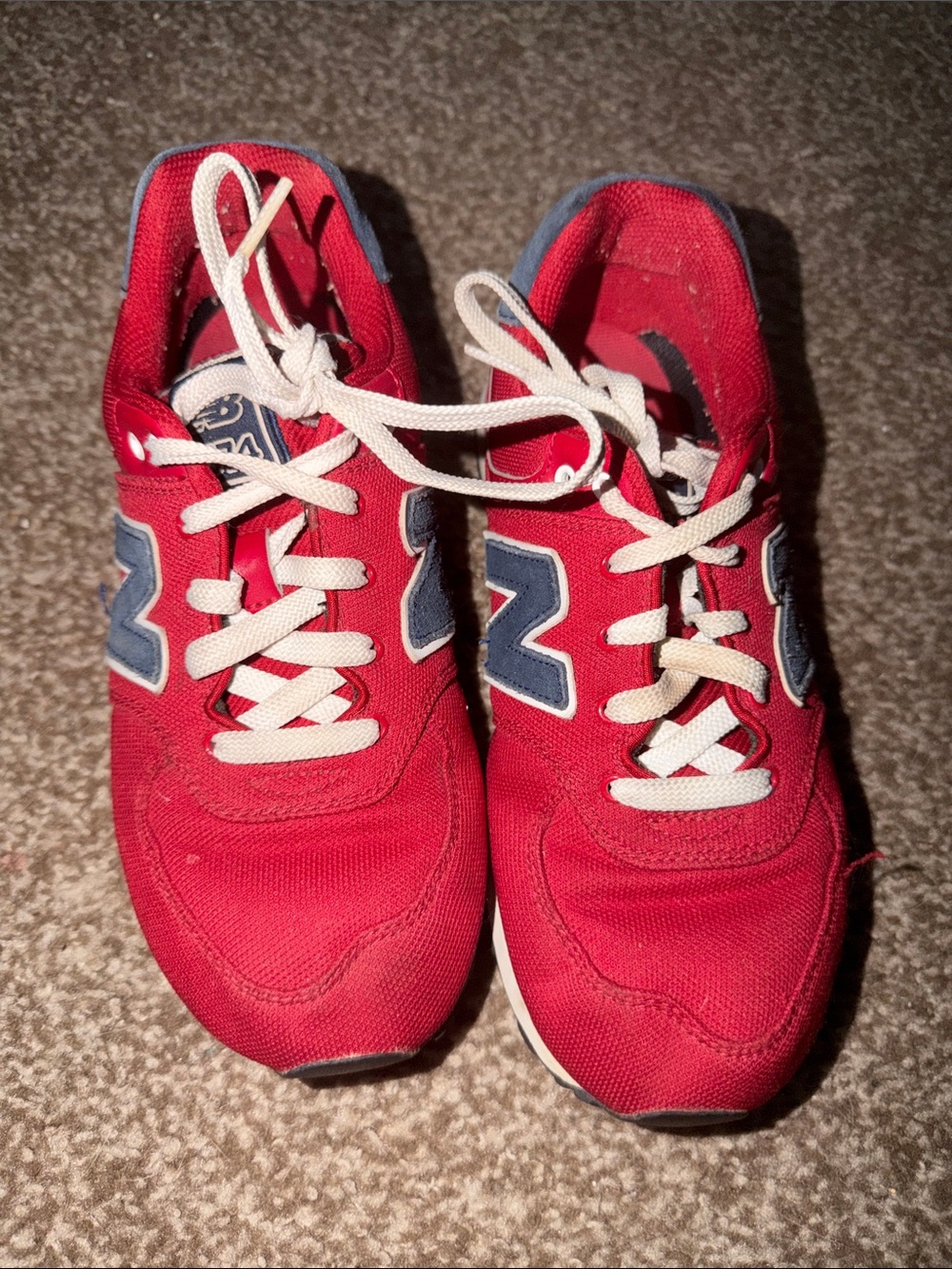 New Balance 574 Kids Red and Navy Lace-Up Sneakers